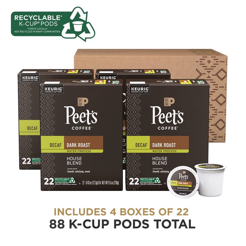 Peet's Coffee, Dark Roast Decaf Keurig K-Cup Pods - Decaf House Blend 88 Count (4 Boxes of 22 K-Cup Pods) - Image 3
